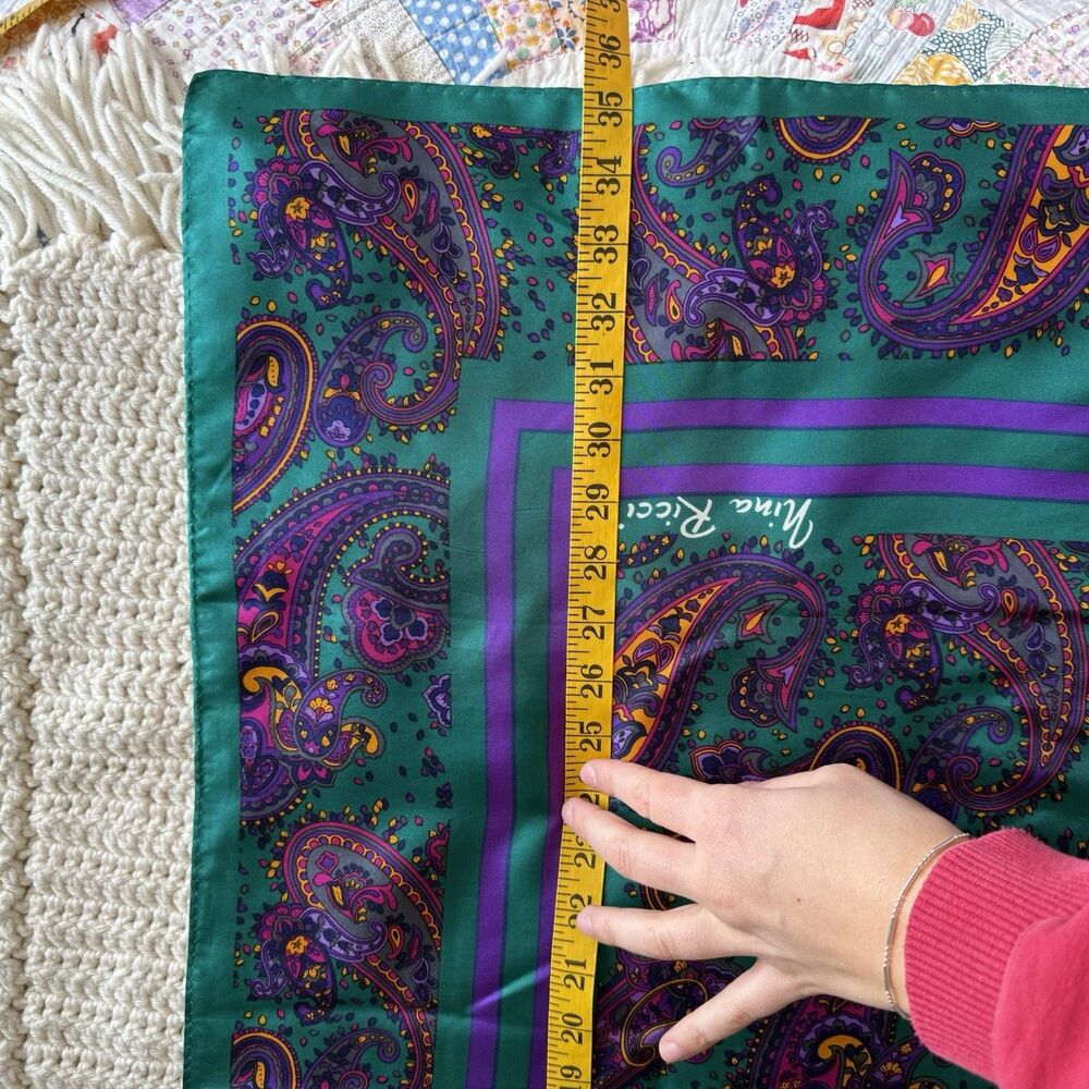 Nina Ricci Paisley Silk Scarf 35” Square Deep Jewel Tones 100% Silk Paris Seoul - Picture 3 of 8
